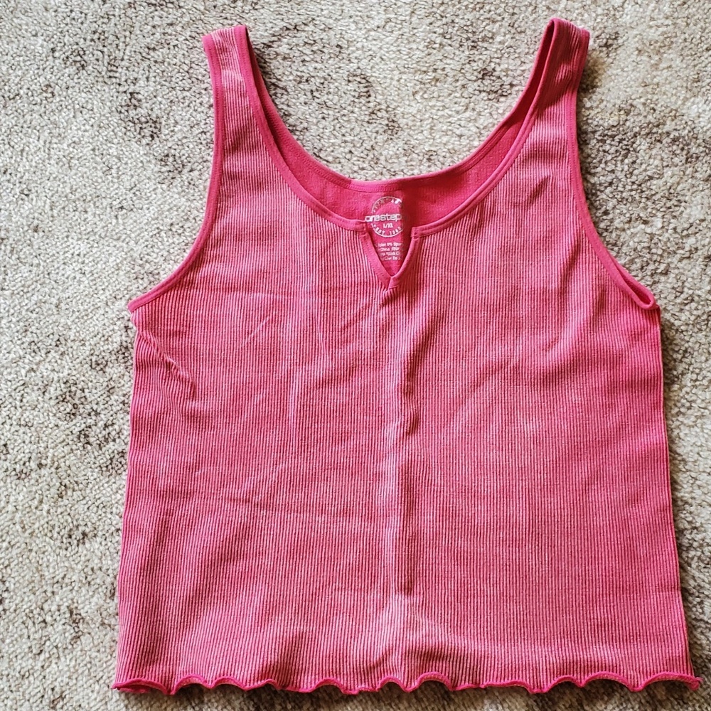 One Step Up ribbed tank top, stretch, pink, size L/XL